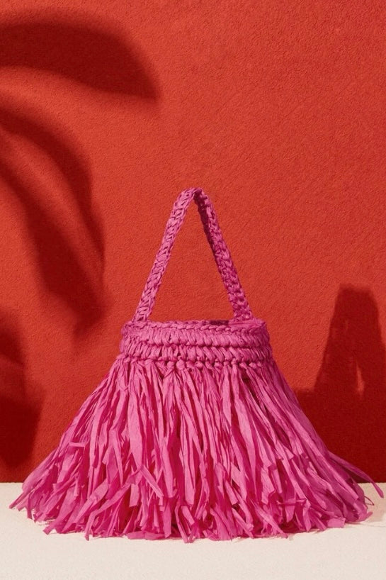 Straw Bucket Bag (Hot Pink)