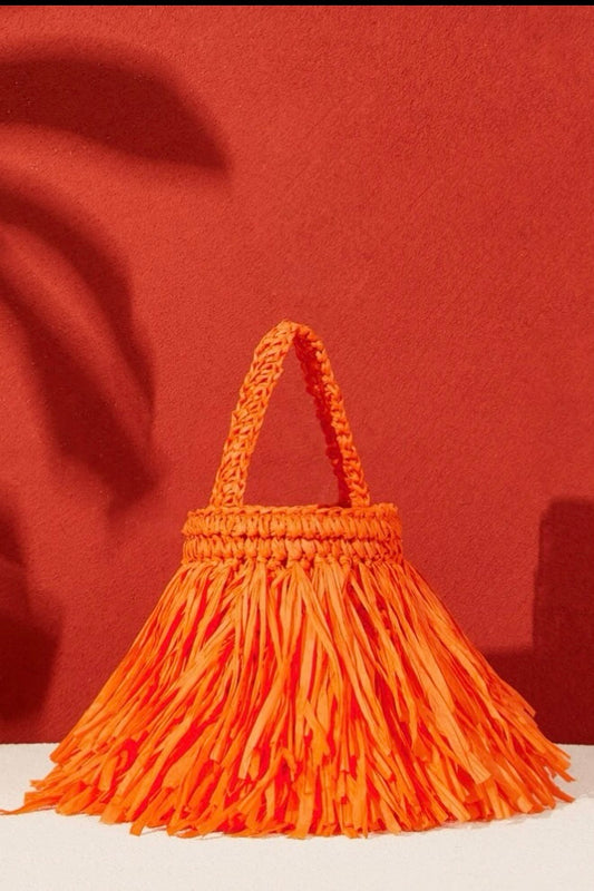 Straw Bucket Bag (Orange)